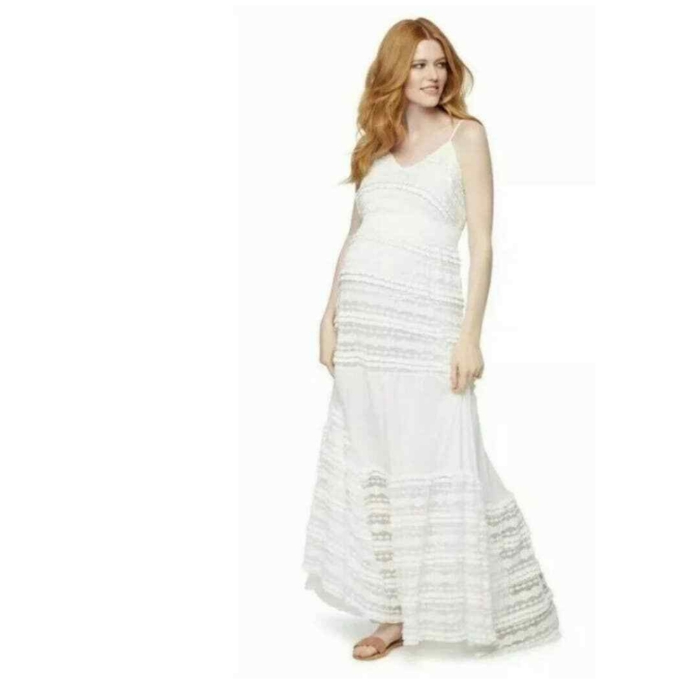 A Pea in the Pod Lace Maternity Maxi Dress Size M Cream White  Boho